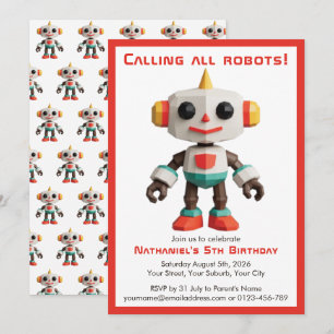 Convite Aniversário Infantil Robô Divertido Fofa