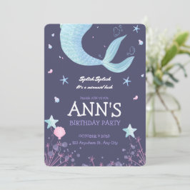 Convite Aniversário Infantil Sereia Aquarela Rosa Roxo