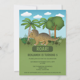 Convite Aniversário Infantil Triceratops Dinossauro Tropic