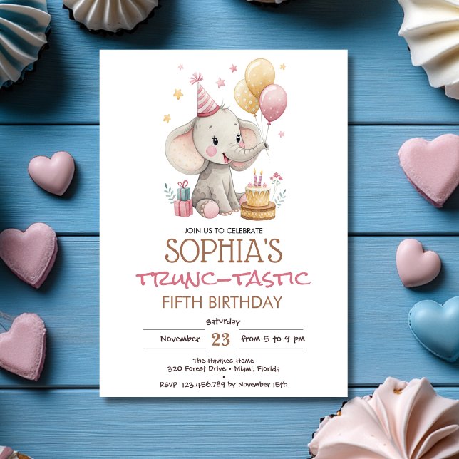 Convite Aniversário infantil trunc-tástico de elefante (Criador carregado)