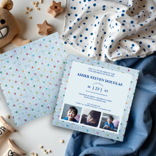 Convite Aniversário Infantil Unisex Denim com Pontos 3 Fot