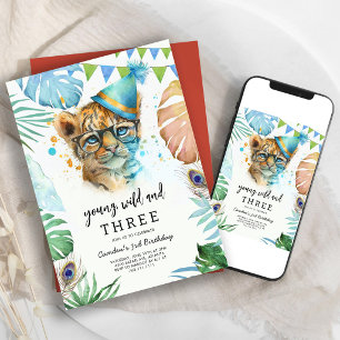 Convite Aniversário Jovem Selvagem & Três Animais da Savan