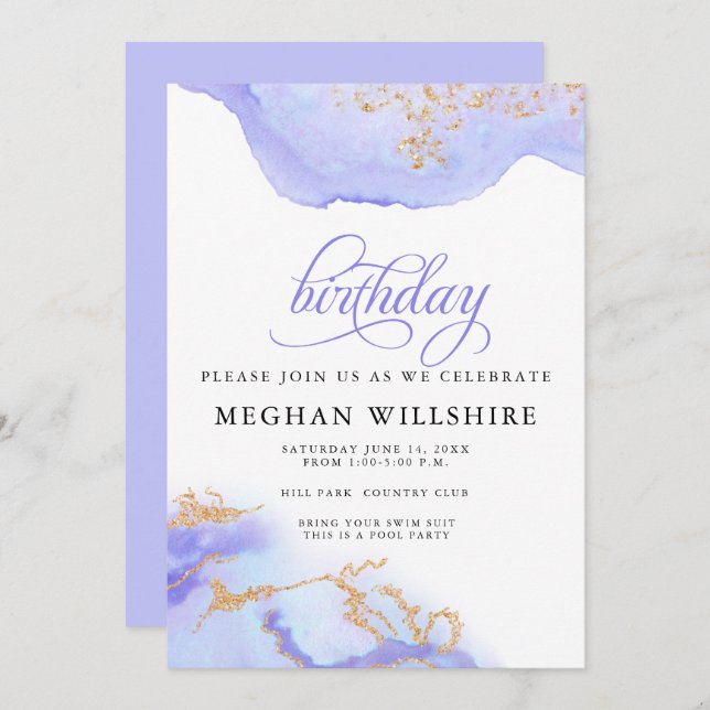 Convite Aniversário Junho Alexandrite Watercolor Geode (Frente/Verso)