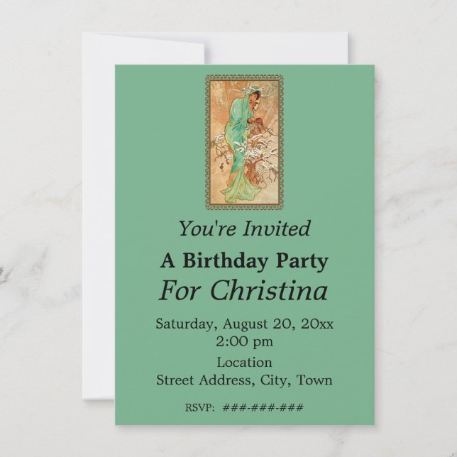 Convite Aniversário Lady Green Hooded Gown na Ouro (Frente)