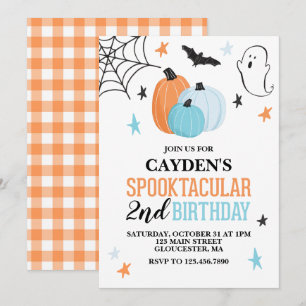 Convite Aniversário laranja turquesa Halloween Spooktacula