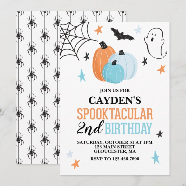Convite Aniversário laranja turquesa Spooktacular de Hallo (Frente/Verso)