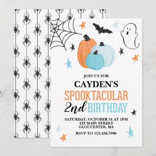 Convite Aniversário laranja turquesa Spooktacular de Hallo