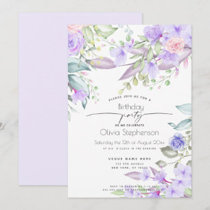 Convite Aniversário     Lavanda Pálida Floral Primavera