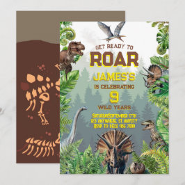 Convite Aniversário Legal Dinossauro Realista Moderno