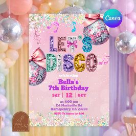 Convite Aniversário Let's Disco Brilho Lantejoulas Rosa