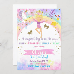 Convite Aniversário loiro da ginástica da cabeça de Unicór