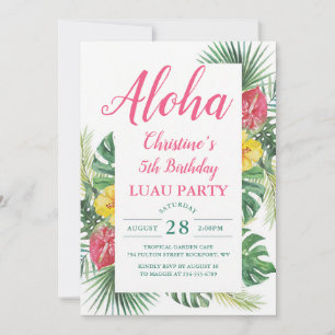 Convite Aniversário Luau Floral Tropical Aloha