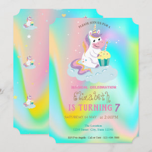 Convite Aniversário Mágico do Unicórnio Arco-Íris Holo