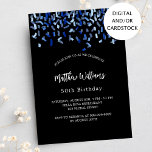 Convite Aniversário marinho preto confete azul<br><div class="desc">Um moderno,  elegante e convite. Um fundo preto decorado com confete azul. Personalize e adicione um nome e detalhes. Texto branco.</div>