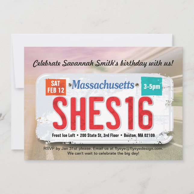 Convite Aniversário Massachusetts da menina o 16o convida (Frente)
