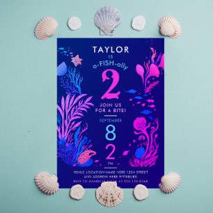 Convite Aniversário Menina Colorido Rosa Azul Oceano Peixe