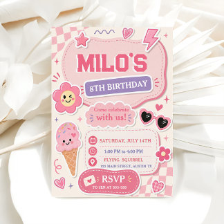 Convite Aniversário Menina Rosa Retrô