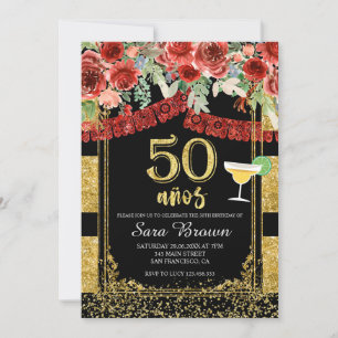 Convite Aniversário mexicano Rosa vermelha de 50 años