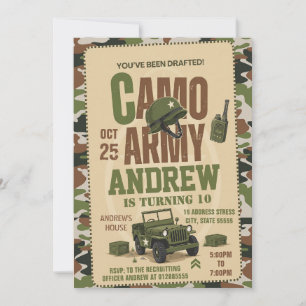 Convite Aniversário Militar Camuflado Pessoal