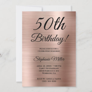 Convite Aniversário Minimalista com Folha de Ouro Rosa