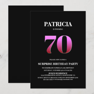 Convite Aniversário minimalista de 70 de Surpresa Negra e