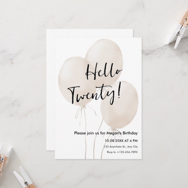 Convite Aniversário minimalista dos balões (Frente/Verso In Situ)