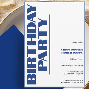 Convite Aniversário Minimalista Moderno Sem Idade Azul e P