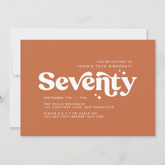 Convite Aniversário mínimo de 70 laranja moderno (Frente)