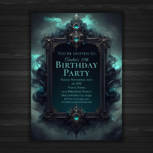 Convite Aniversário Místico Negro e Teal