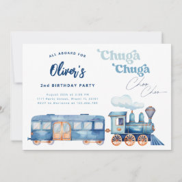 Convite Aniversário moderno do Choo Choo Choo Choo Blue Ch