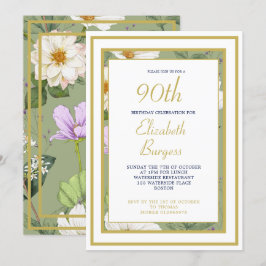 Convite Aniversário Moderno Elegante Floral Dourado 90 Ver