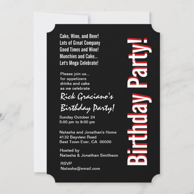 Convite Aniversário Moderno QUALQUER ANO Modelo vermelho p (Frente)