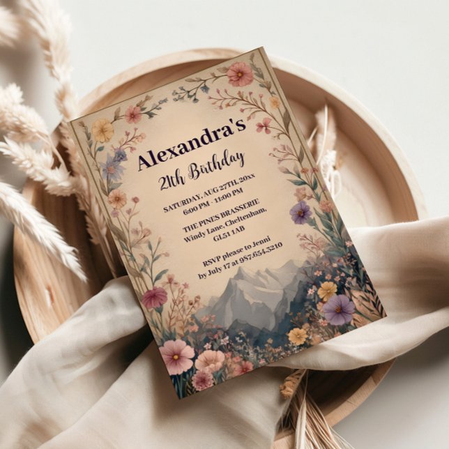 Convite Aniversário na Montanha das Flores Silvestres (Criador carregado)
