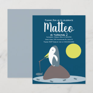 Convite Aniversário Náutico de Pesca de Pinguim Moderno