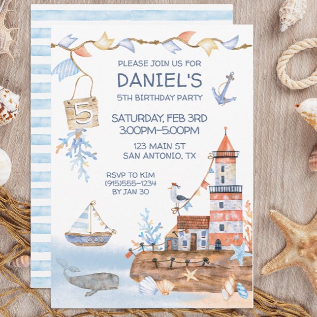 Convite Aniversário Náutico do Farol (Nautical Kid's Birthday Party Invitation)