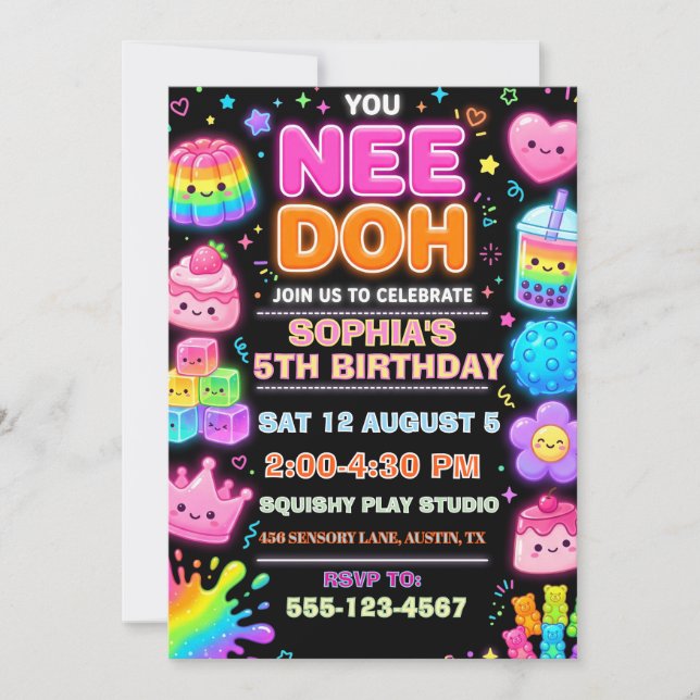 Convite Aniversário Nee Doh Squishy Sensorial (Frente)
