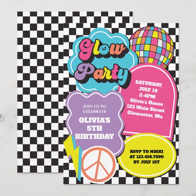 Convite Aniversário Neon 90s Retro Glow (Frente/Verso)