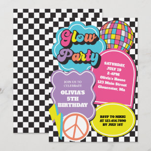 Convite Aniversário Neon 90s Retro Glow