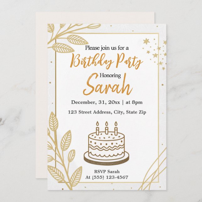 Convite aniversário neutro e elegante e moderno e minimali (Frente/Verso)