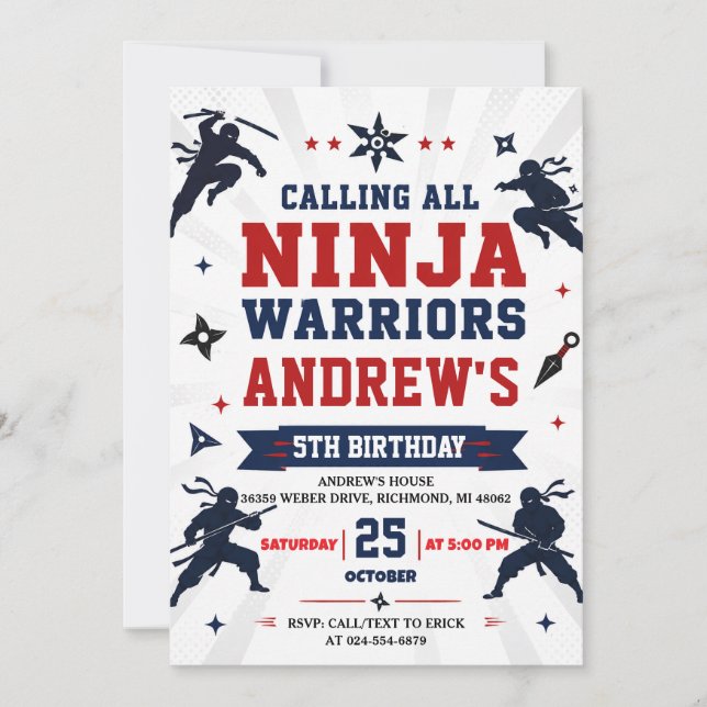 Convite Aniversário Ninja Moderno Pessoal (Frente)