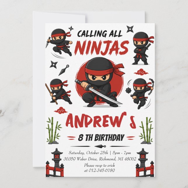 Convite Aniversário Ninja Pessoal (Frente)
