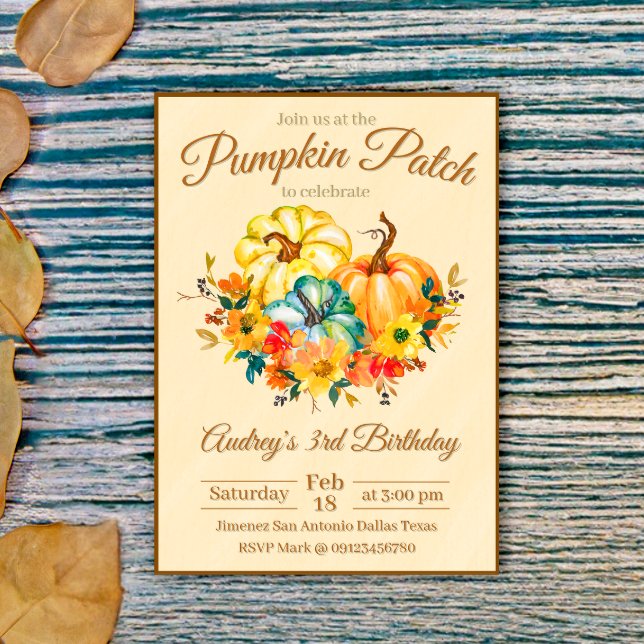 Convite Aniversário no Campo de Abóbora (Pumpkin Patch Birthday Invitation)
