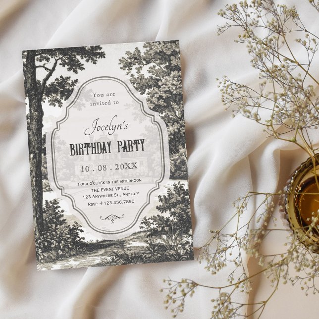 Convite Aniversário no jardim vintage (Criador carregado)