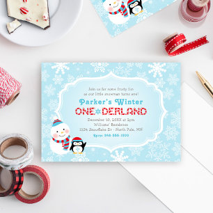 Convite Aniversário no ONEderland de Inverno Homem de Neve