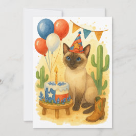 Convite Aniversário no Texas Temático para Amantes de Gato