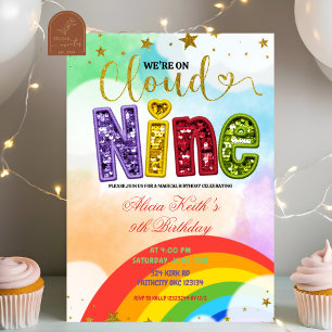Convite Aniversário Nove Nuvem Arco-Íris Colorido
