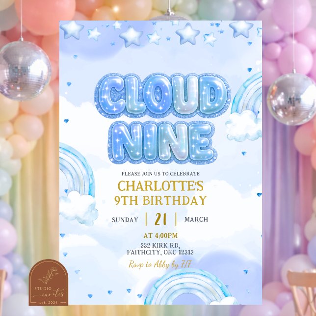 Convite Aniversário Nove Nuvem Pastel Azul (Criador carregado)