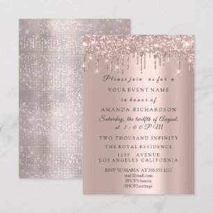 Convite Aniversário nupcial elegante Dourado cor-de-rosa
