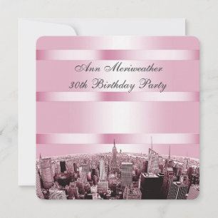 Convite Aniversário NYC Etched Skyline 2 Rosa Preto