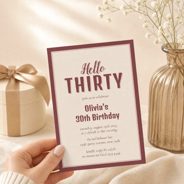 Convite Aniversário Olá Trinta Burgundy Script (Criador carregado)